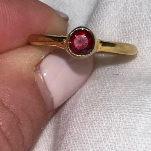 Red garnet stone, brass bezel ring